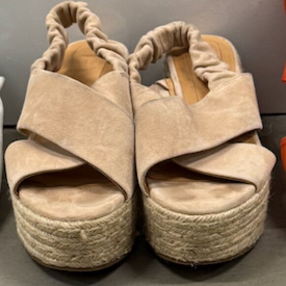 Designer Suede Joie Garden Jute Espadrille Platform Sandals Elasticized Blush - Picture 1 of 3